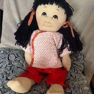 Vintage Rice Paddy Babies Asian Plush Doll with Red Outfit from 1984